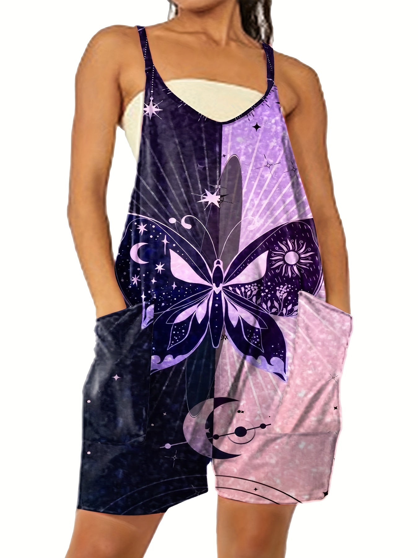  Star & Stripe Print V Neck Romper