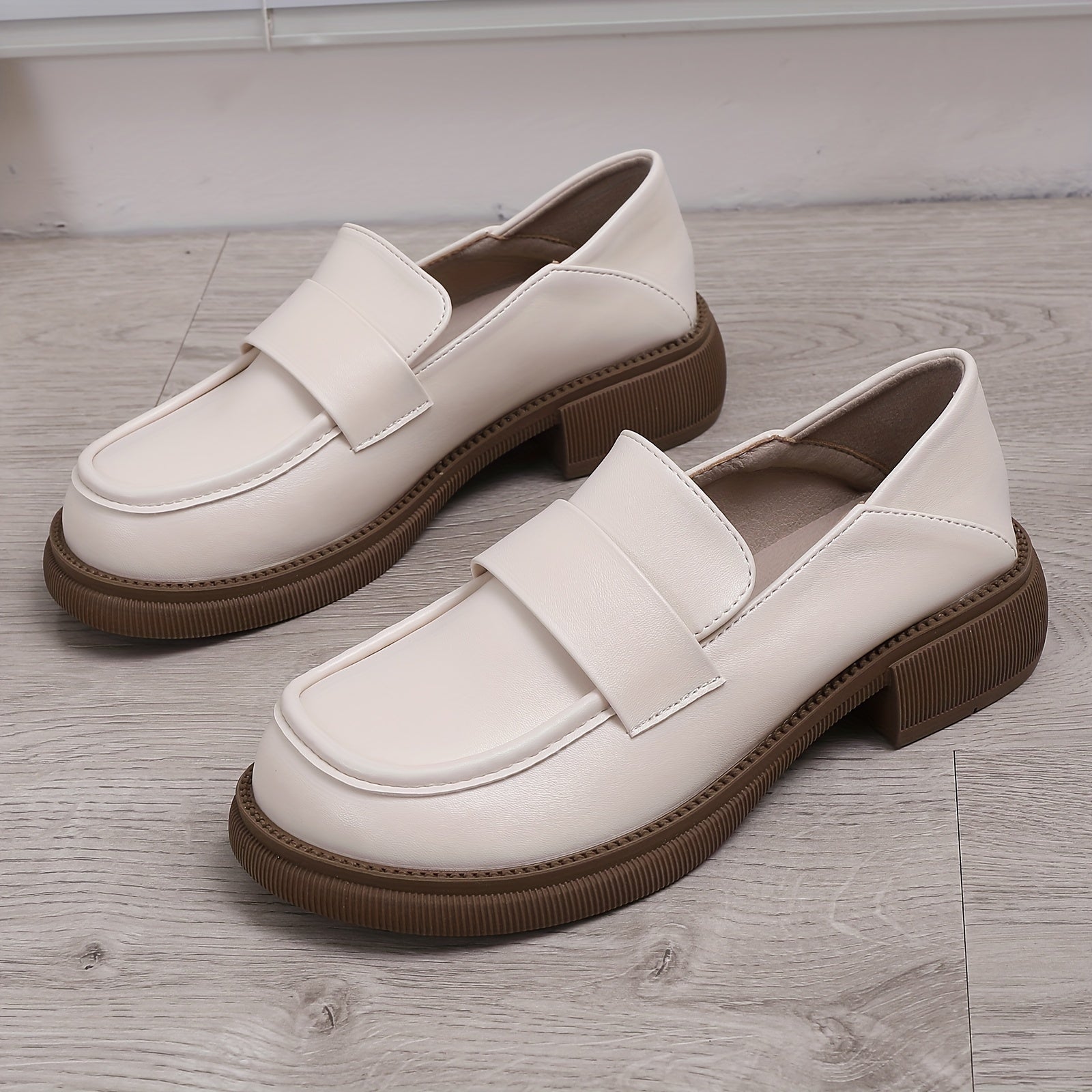 Women's Chunky Heel Loafers British Style Work Shoes