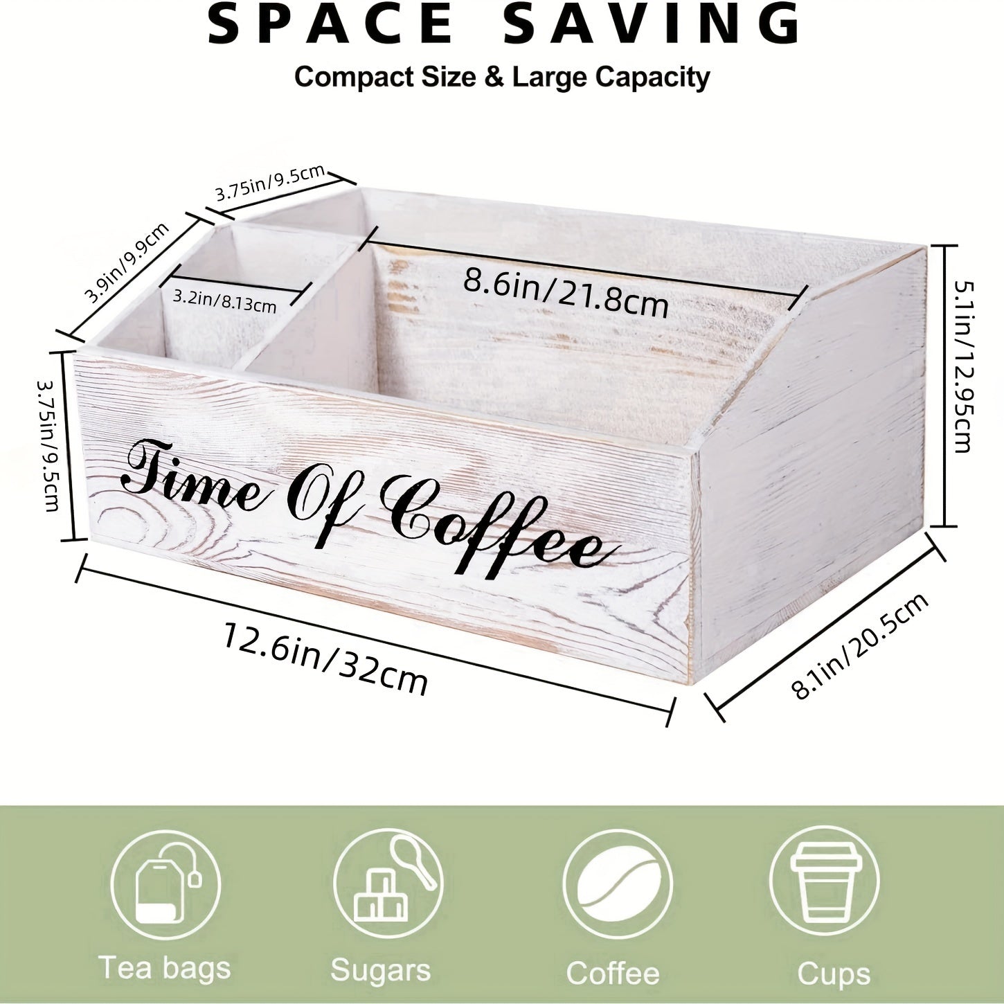 Rustic Wooden Coffee Bar Organizer for Countertop - Desk & Room Decor