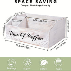 Rustic Wooden Coffee Bar Organizer for Countertop - Desk & Room Decor