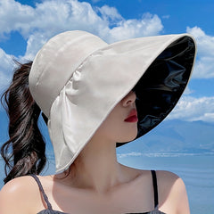 Wide Brim Ponytail Visor Hat UV Protection Travel Beach Sun Hat