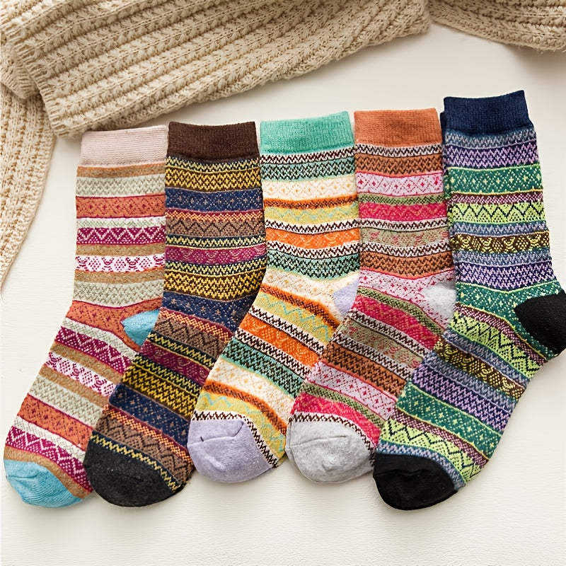 5 Pairs Women's Warm Cotton Crew Socks - Perfect Gift