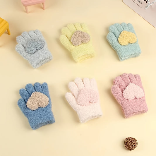 Kids Heart Decor Fuzzy Gloves Winter Warm Baby Coldproof Gloves