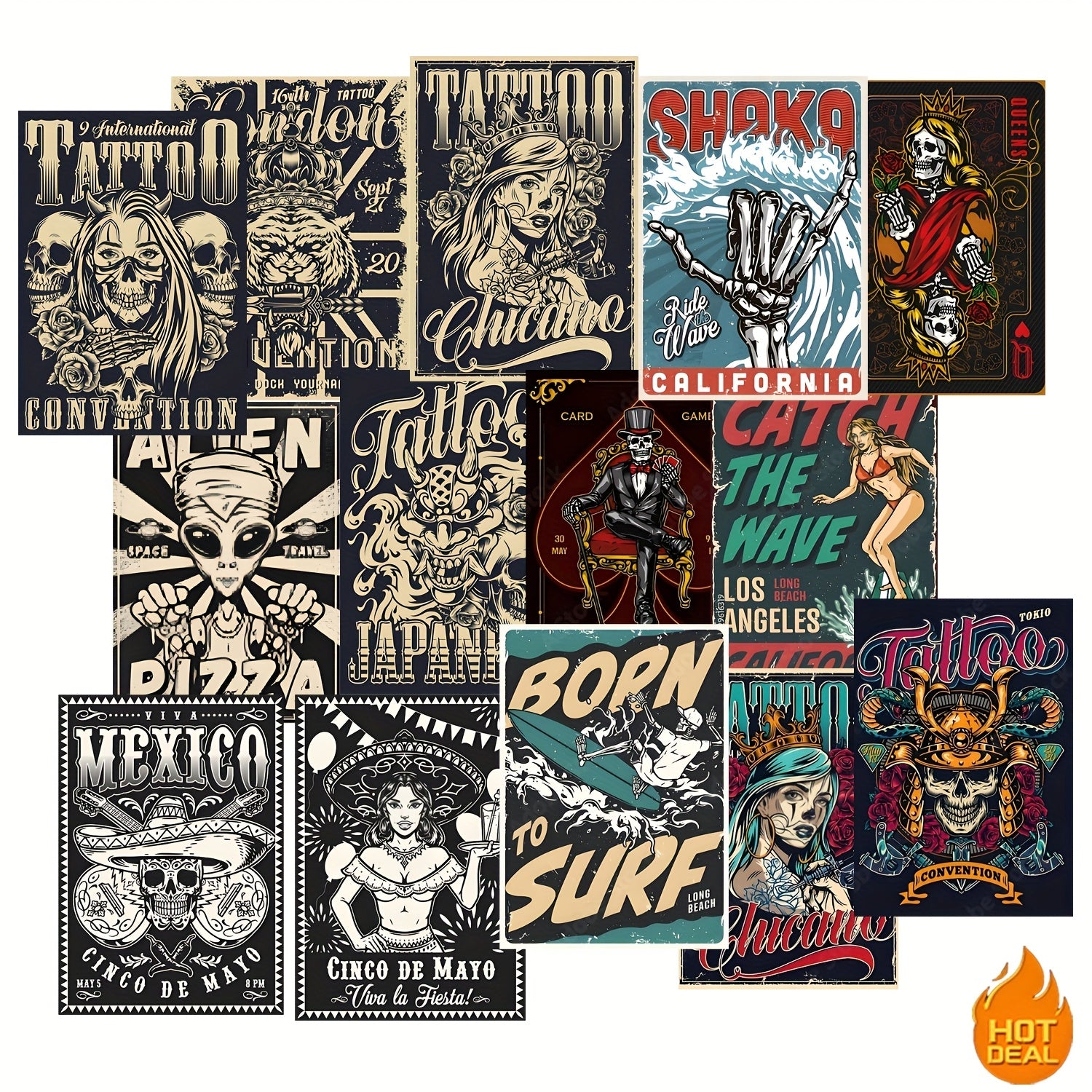 50pcs Horror Themed Stickers Halloween Skull & Spooky Art Self Adhesive Decals