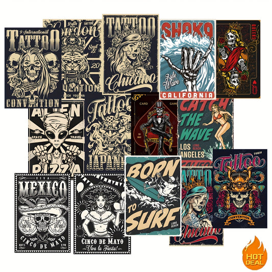 50pcs Horror Themed Stickers Halloween Skull & Spooky Art Self Adhesive Decals