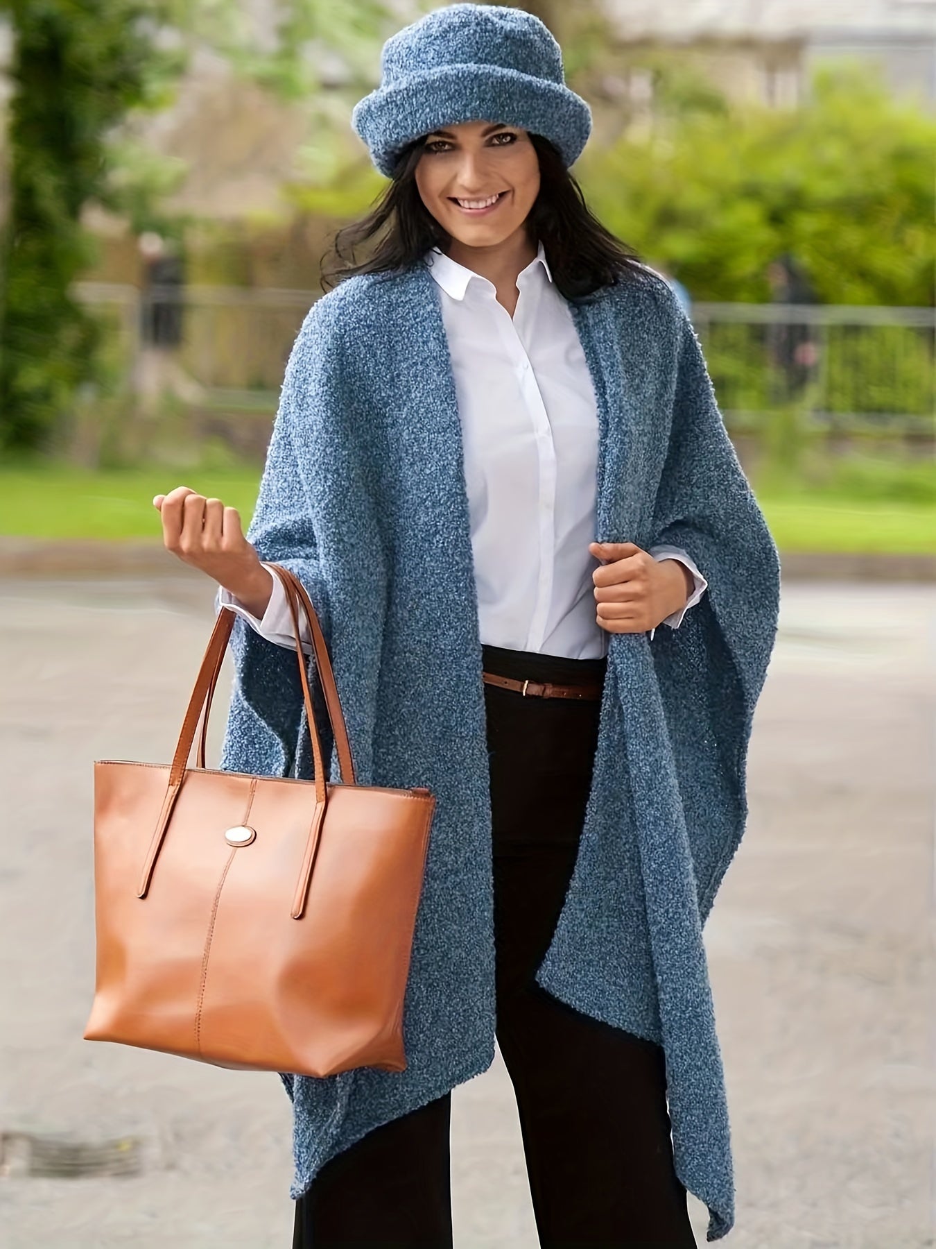  Solid Fleece Bat Sleeve Open Front Cardigan