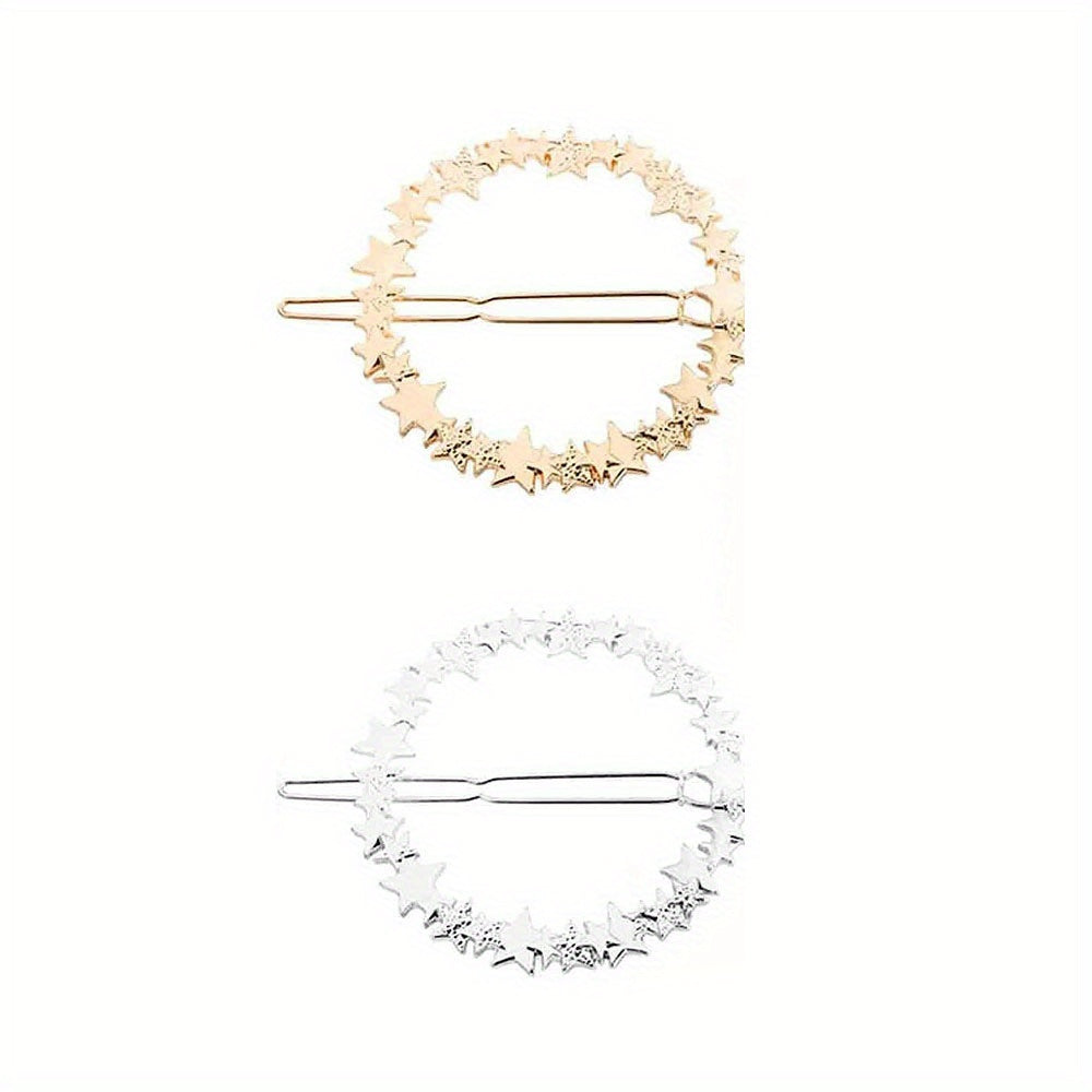 2pcs Metal Hairpin Star Leaf Moon Shape Hair Pin Bobby Pin Side Clip