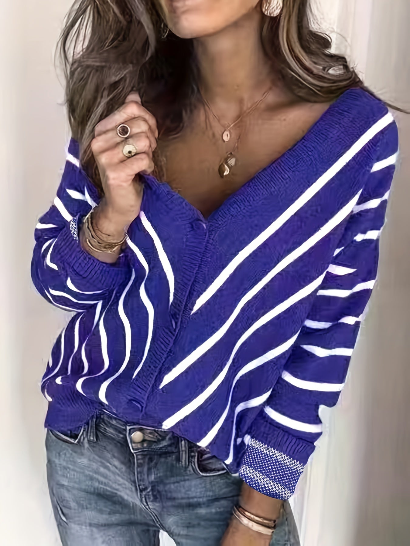 Women's Plus Striped Long Sleeve Button Up Stretch Cardigan