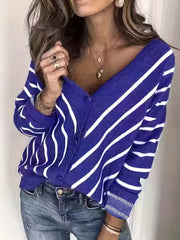 Women's Plus Striped Long Sleeve Button Up Stretch Cardigan
