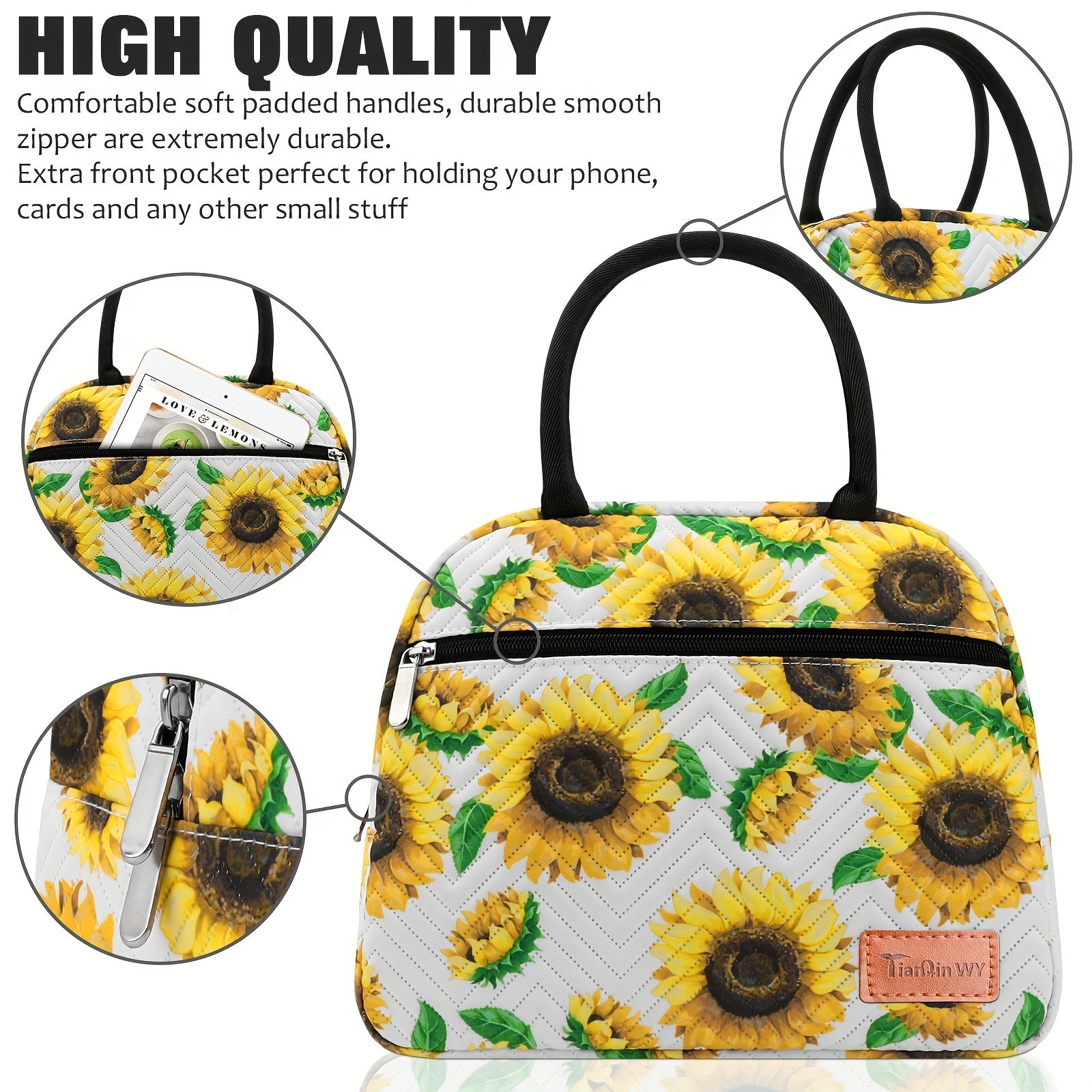 Sunflower Insulated Lunch Bag for Work School Picnic