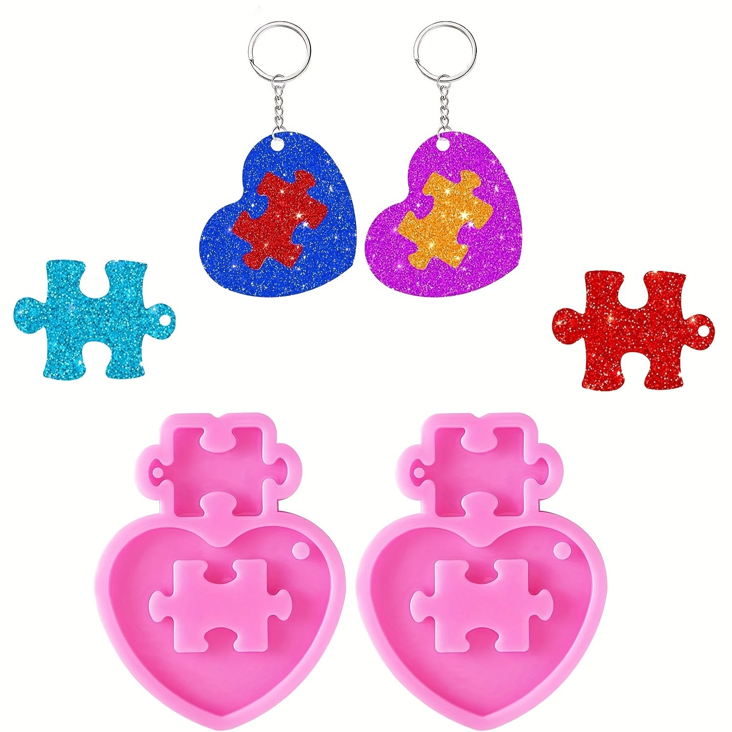 Heart Puzzle Key Chain Silicone Mold Valentine's Heart Resin Mold