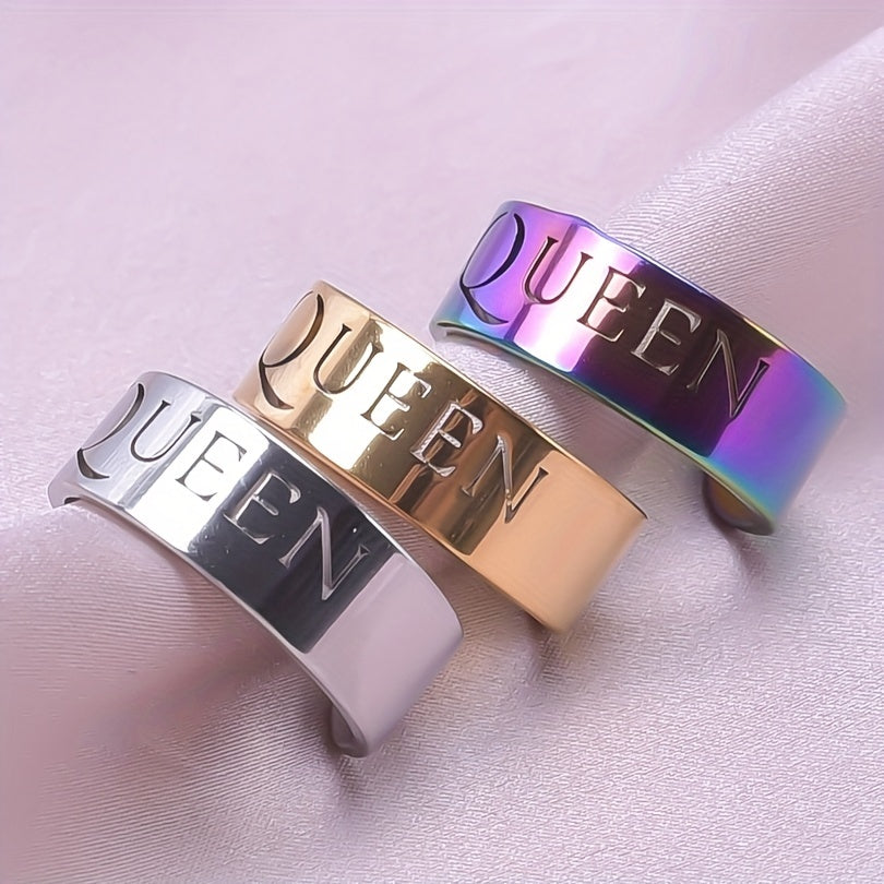 Stainless Steel 18k Plated Queen Cuff Ring - Colorful Options