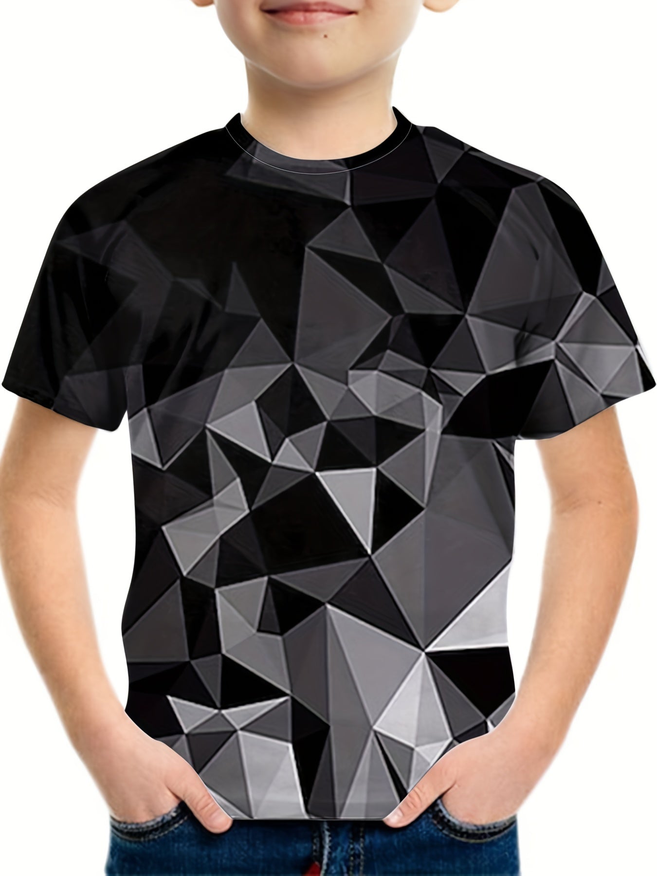 Boy's Geo Graphic T-shirt Stretch 3D Print Loose Tee Kids Summer Clothing