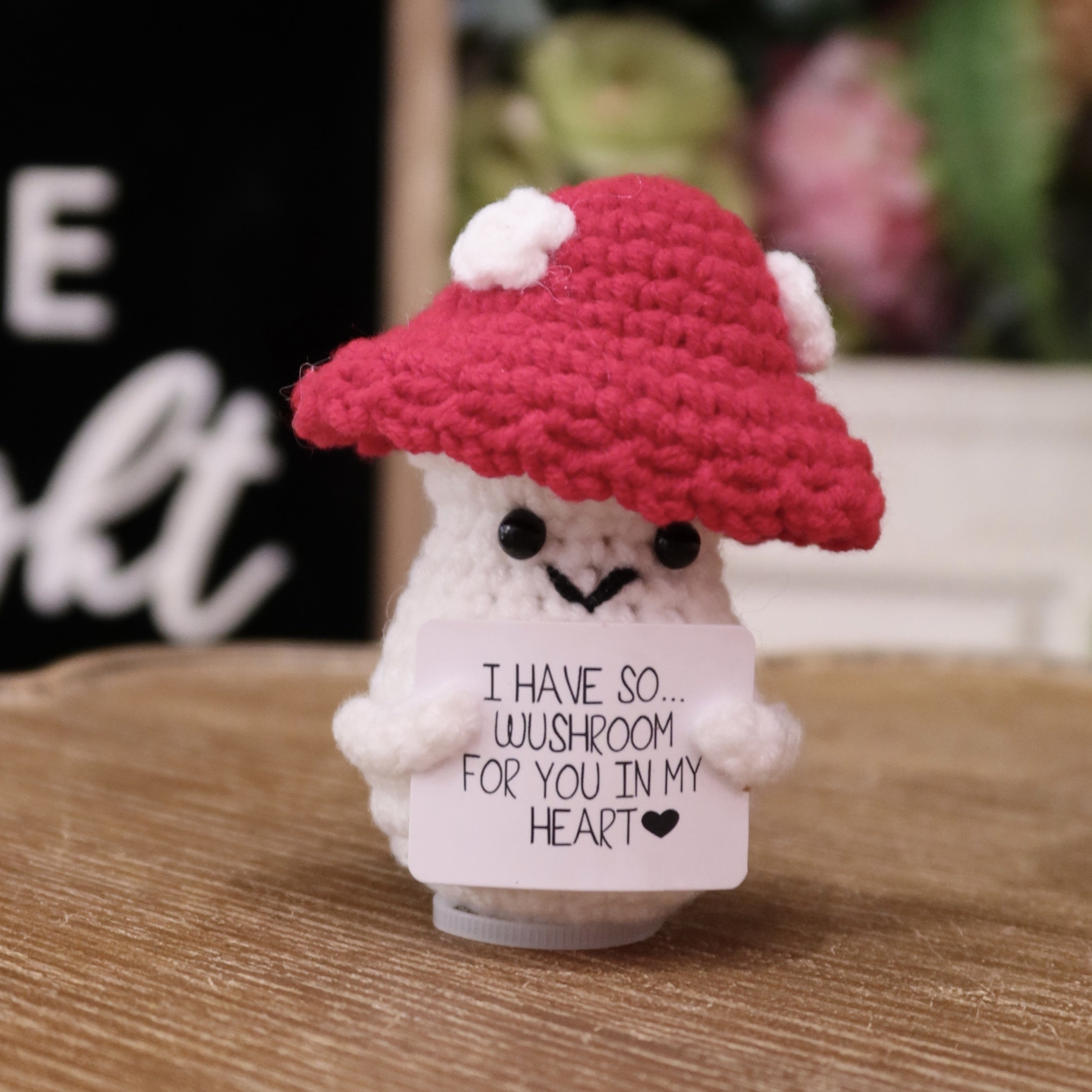 Crochet Amphibian Toy with Mushroom Hat - Emotional Support Gift