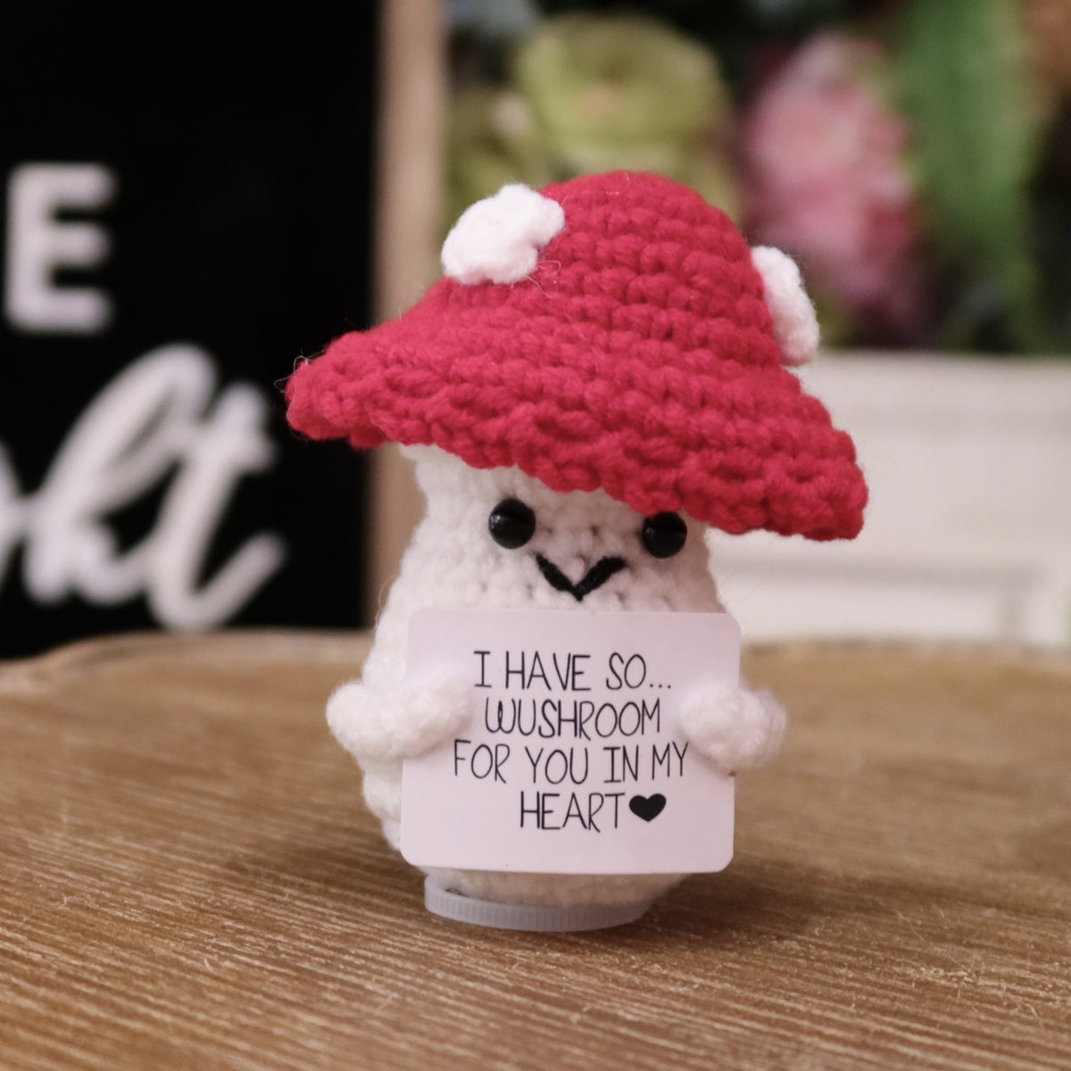 Crochet Amphibian Toy with Mushroom Hat - Emotional Support Gift