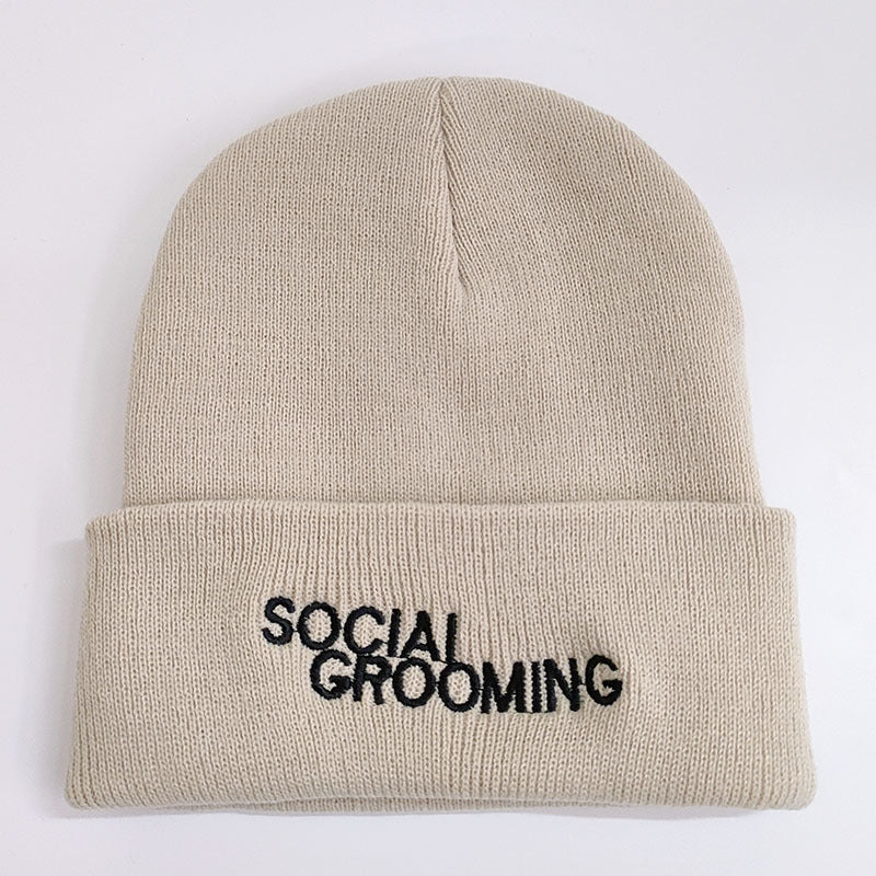 Letter Embroidered Knitted Hat Brimless Unisex Cap