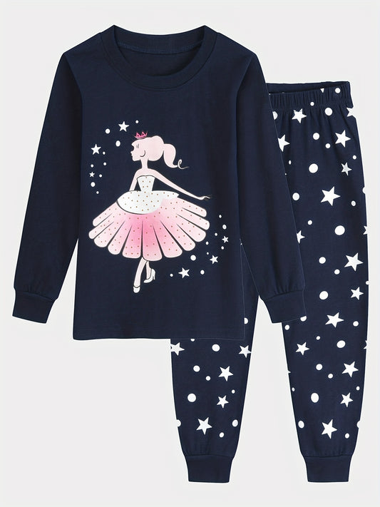 Girls Cartoon Ballet Dancer Loungewear Set