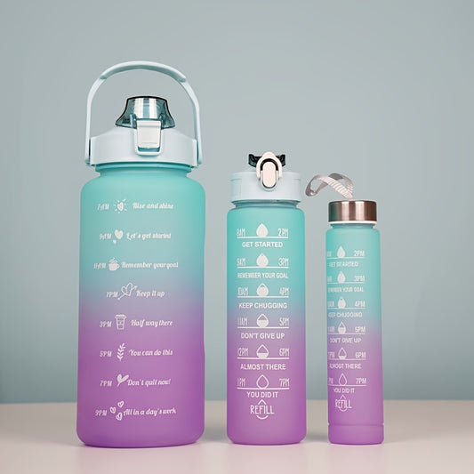 3pcs Frosted Gradient Water Bottle Set Portable Sports Bottle Large Capacity