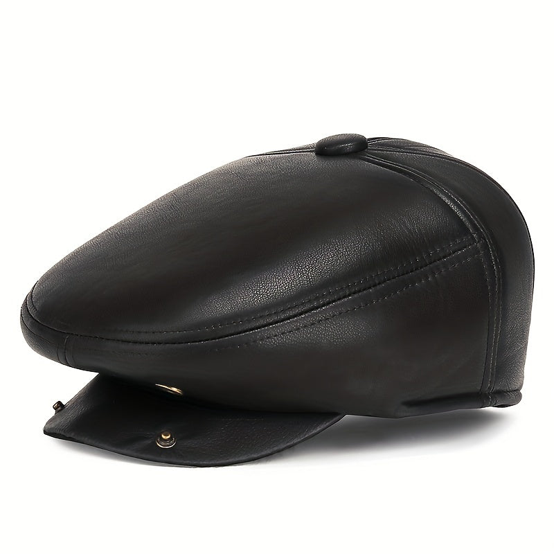 Winter Windproof PU Leather Beret Ear Warmer for Outdoor Cycling Hiking