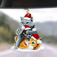 Cat Acrylic Flat Pendant Rearview Mirror Christmas Ornament