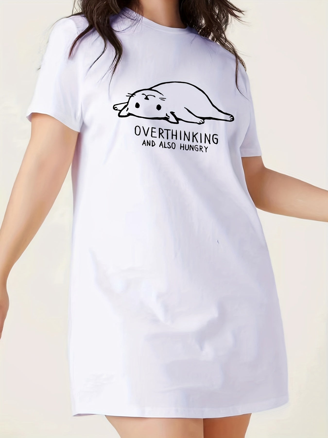 Women's Plus Cat & Letter Print Sleep Dress