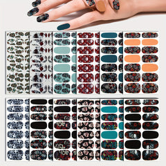 14 Sheets Halloween Nail Wraps Art Stickers Skull Pattern DIY Self Adhesive