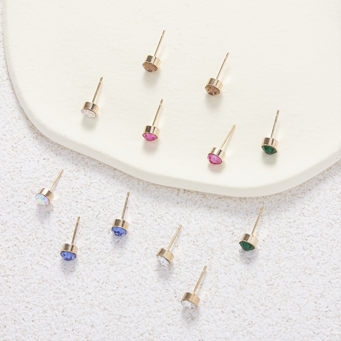 6 Pairs Colorful Rhinestone Stud Earrings Stainless Steel Jewelry