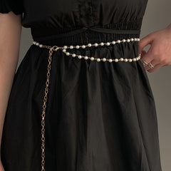 Vintage Faux Pearl Waist Chain Thin Belt