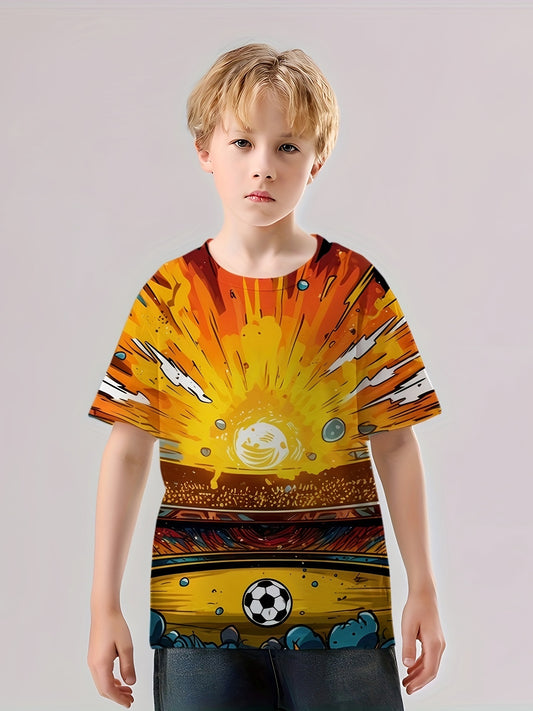 3D Print Boys Football T Shirt - Short Sleeve Tee for Kids