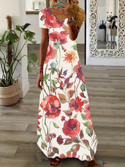  Floral Print V Neck Maxi Dress