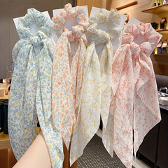 Sweet Floral Print Hair Ties Thin Ribbon Decor Hair Accessories