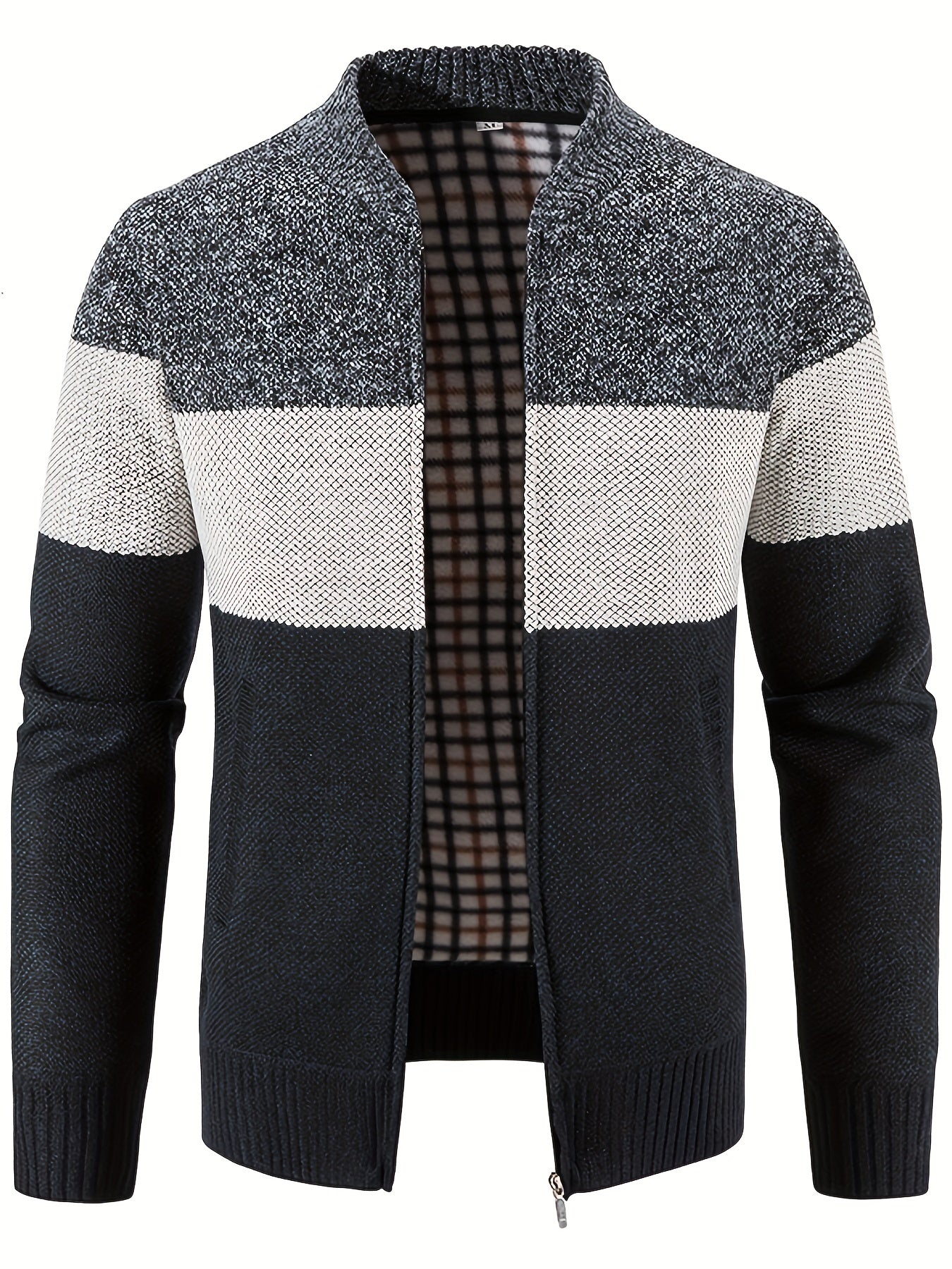 Men's Casual Fleece Jacket Warm Zip Up Knitted Cardigan