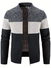 Men's Casual Fleece Jacket Warm Zip Up Knitted Cardigan