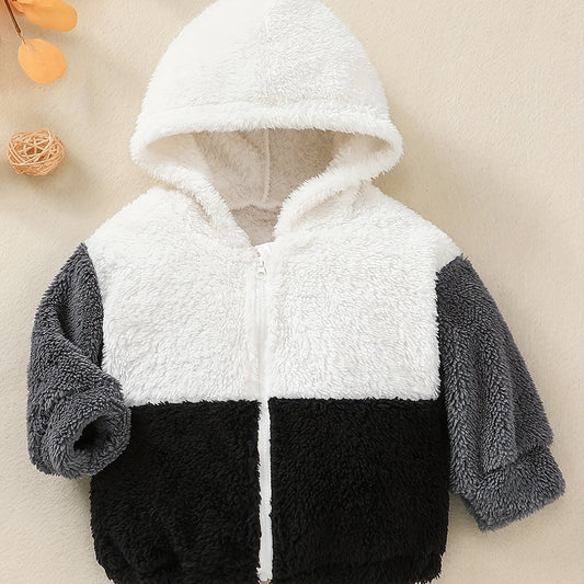 Boy's Hooded Jacket Contrast Zip Up Coat Top Child's Furry Thermal