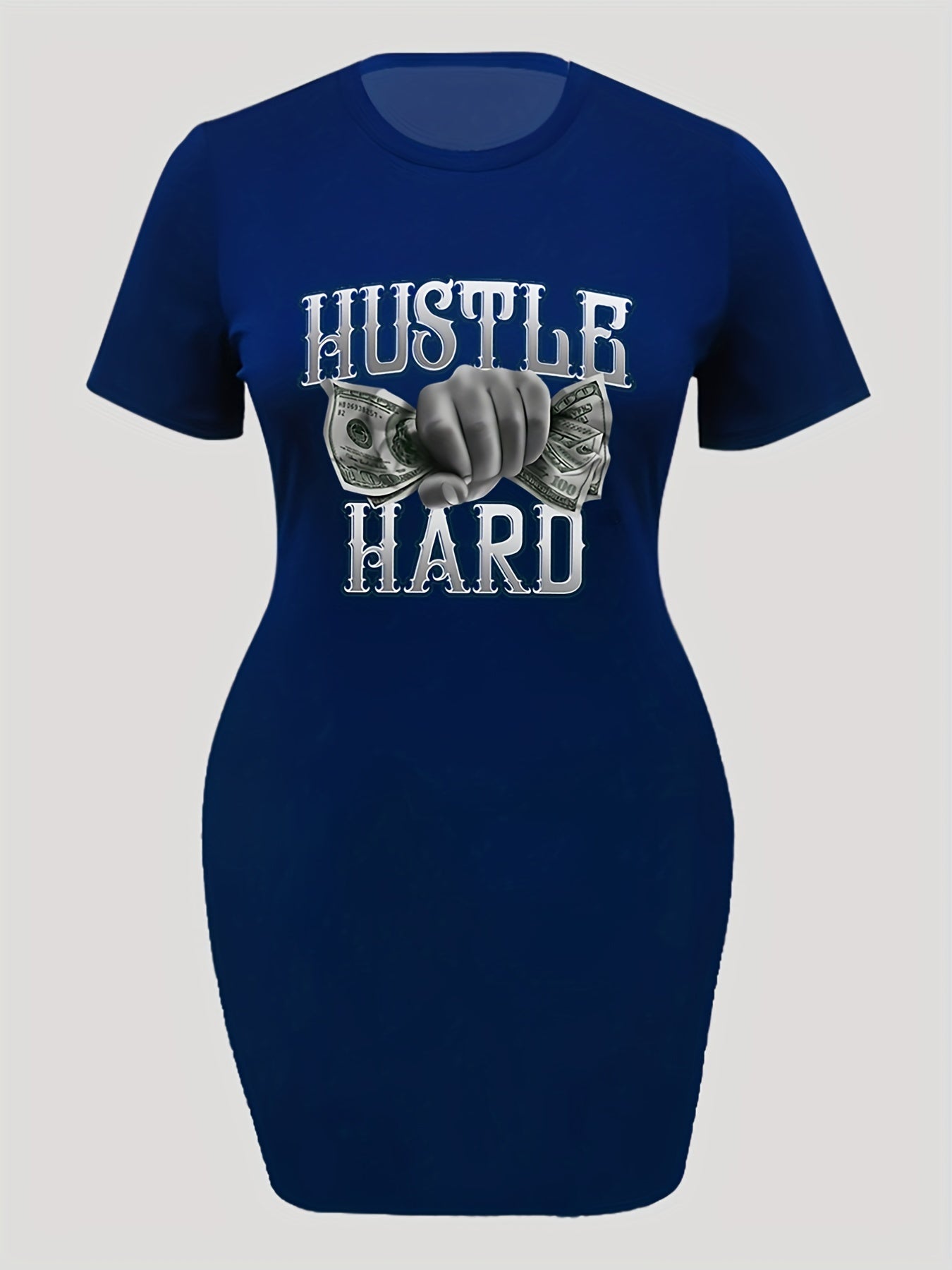  Graphic Print Short Sleeve Round Neck High Stretch Dress