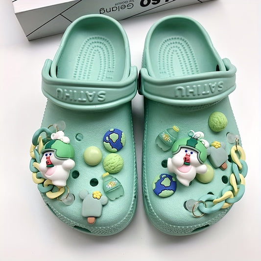 13pcs Green Rabbit Shoes Charms for Clogs Sandals - Boys Girls Accessories