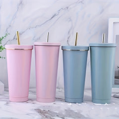 500ml Stainless Steel Straw Water Cup Leakproof Fitness Bottle