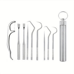 Portable Stainless Steel Toothpick Set with Stand & Bag