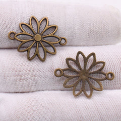 50pcs DIY Alloy Hollow Flower Pendants Retro Accessories Double Hanging