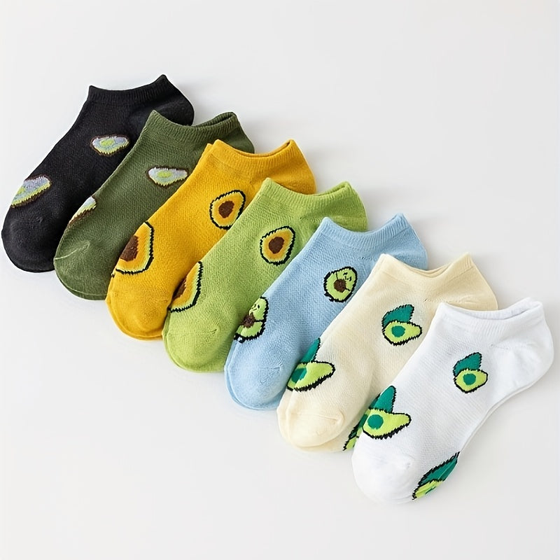 7 Pairs Avocado Print Low Cut Ankle Socks Women's Stockings