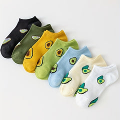 7 Pairs Avocado Print Low Cut Ankle Socks Women's Stockings