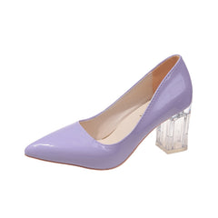 Women's Clear Chunky High Heels Patent Leather Shoes