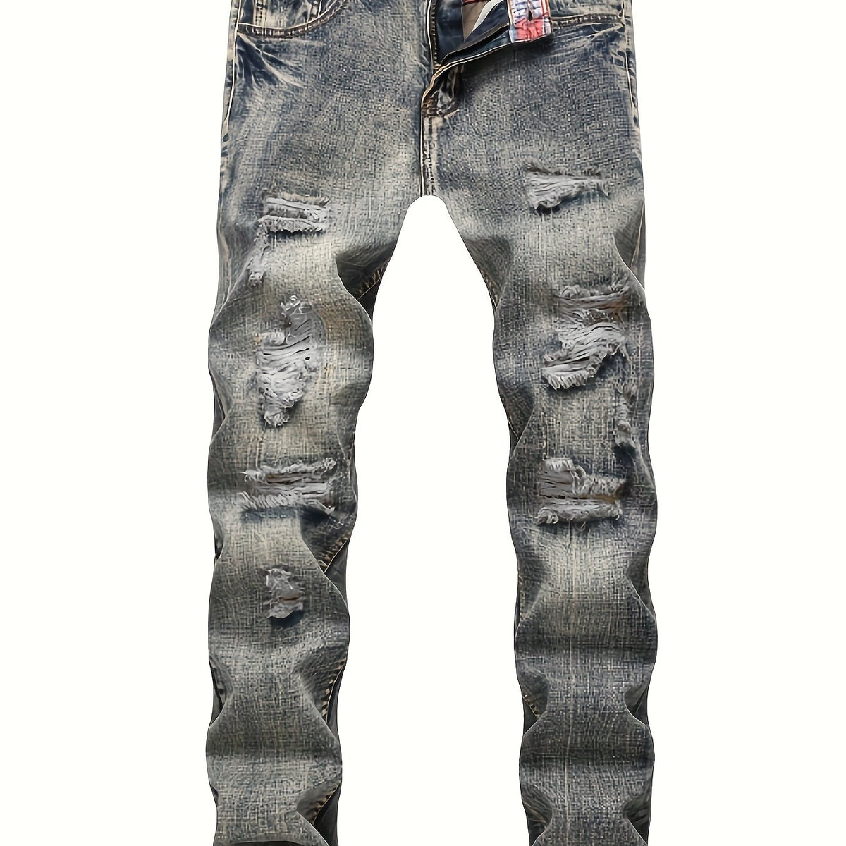Vintage Slim Fit Ripped Jeans Mens Street Style Distressed Denim Pants