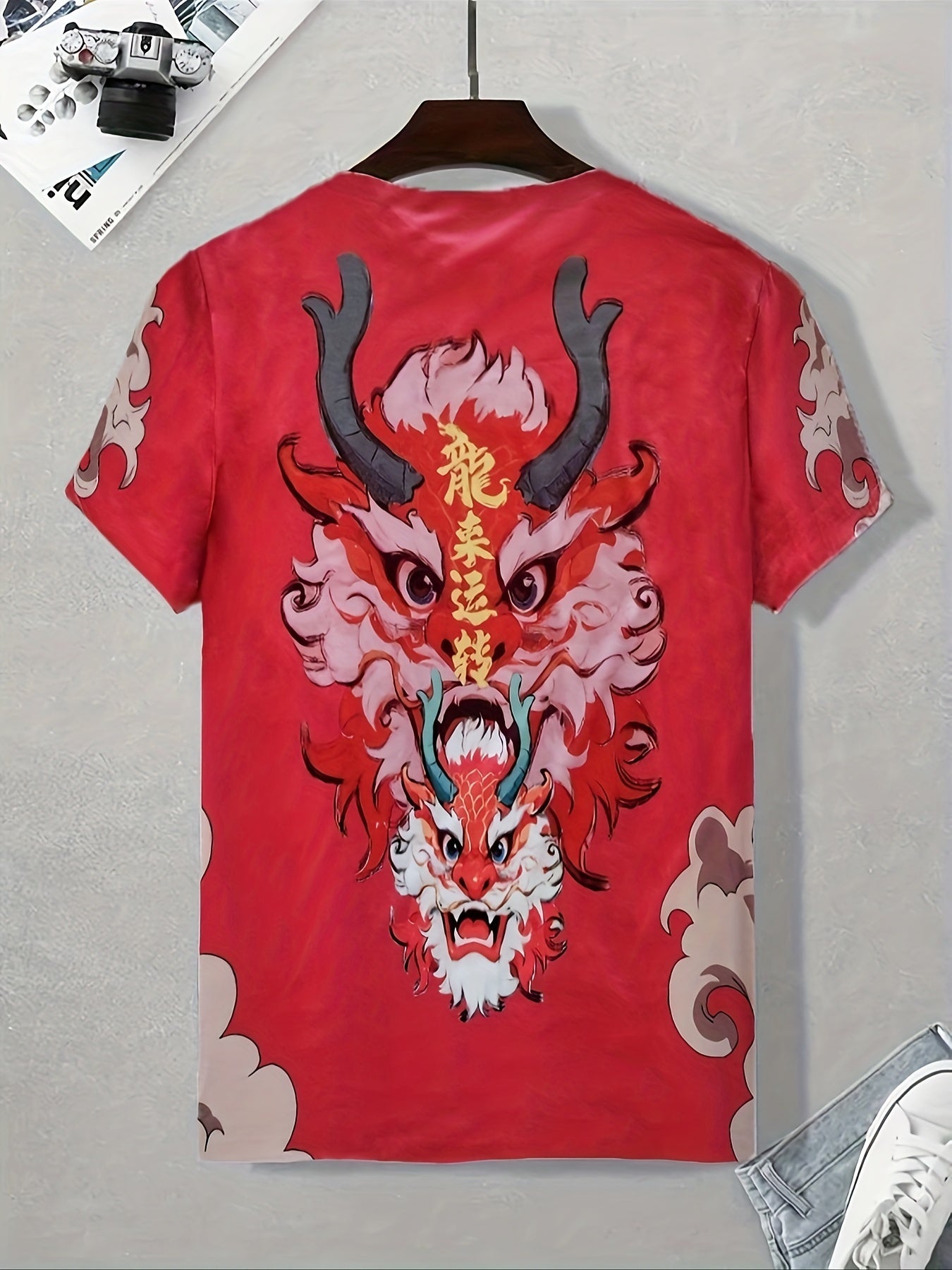 Dragon Print T shirt Men's Street Style Round Neck Tee Shirt For Summer