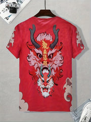 Dragon Print T shirt Men's Street Style Round Neck Tee Shirt For Summer