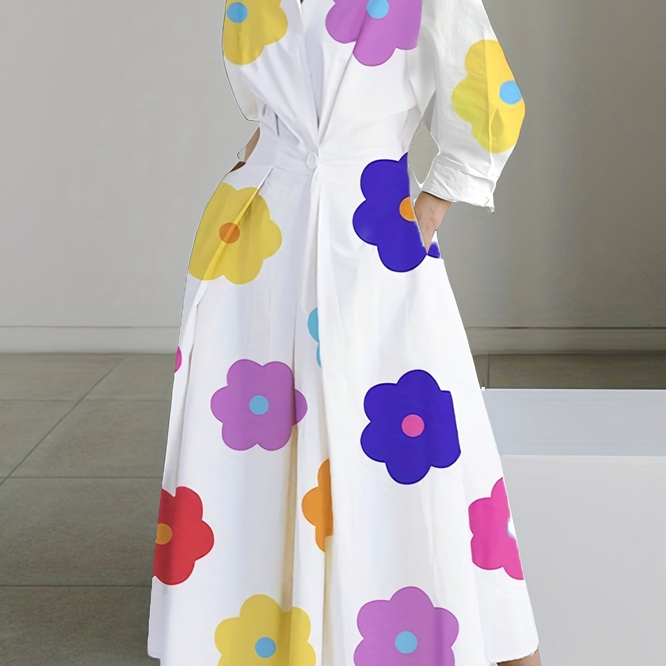  Floral Print Button Up Maxi Dress