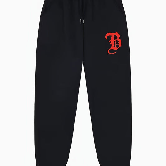 B Print Joggers Men s Casual Regular Stretch Waist Drawstring Sweatpants