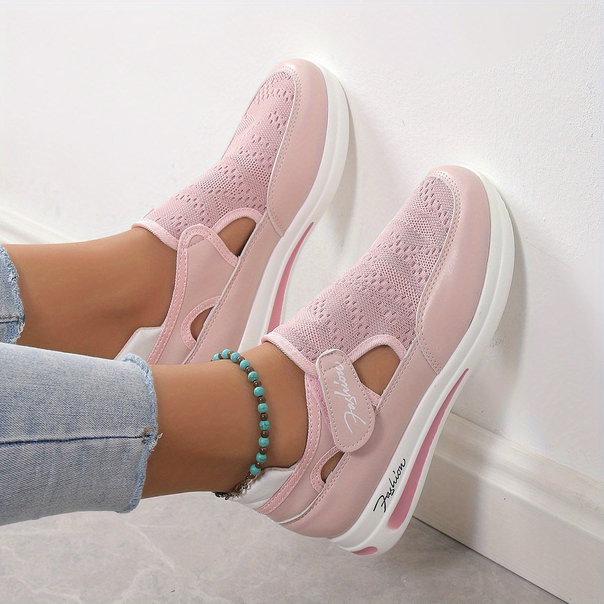 Women's Mesh Slip-On Platform Sneakers Thick Sole Casual Running Shoe