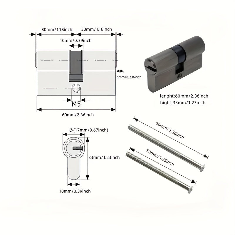 Large Zinc Alloy Lock Cylinder with 3 Keys - 60mm Double Opening
