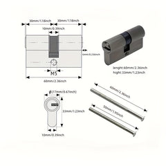 Large Zinc Alloy Lock Cylinder with 3 Keys - 60mm Double Opening